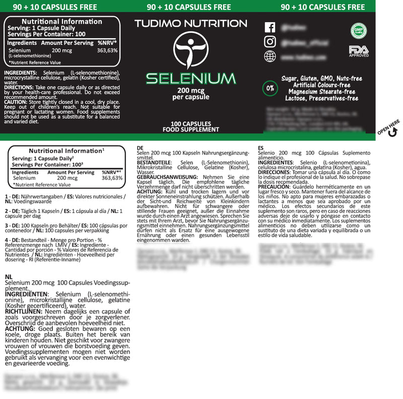 Selenium Supplements 200mcg Capsules - 100 pcs (3+ Month Supply) of Rapidly Disintegrating Capsules, Each with 200 mcg of Pure Selenomethionine Powder - BeesActive Australia