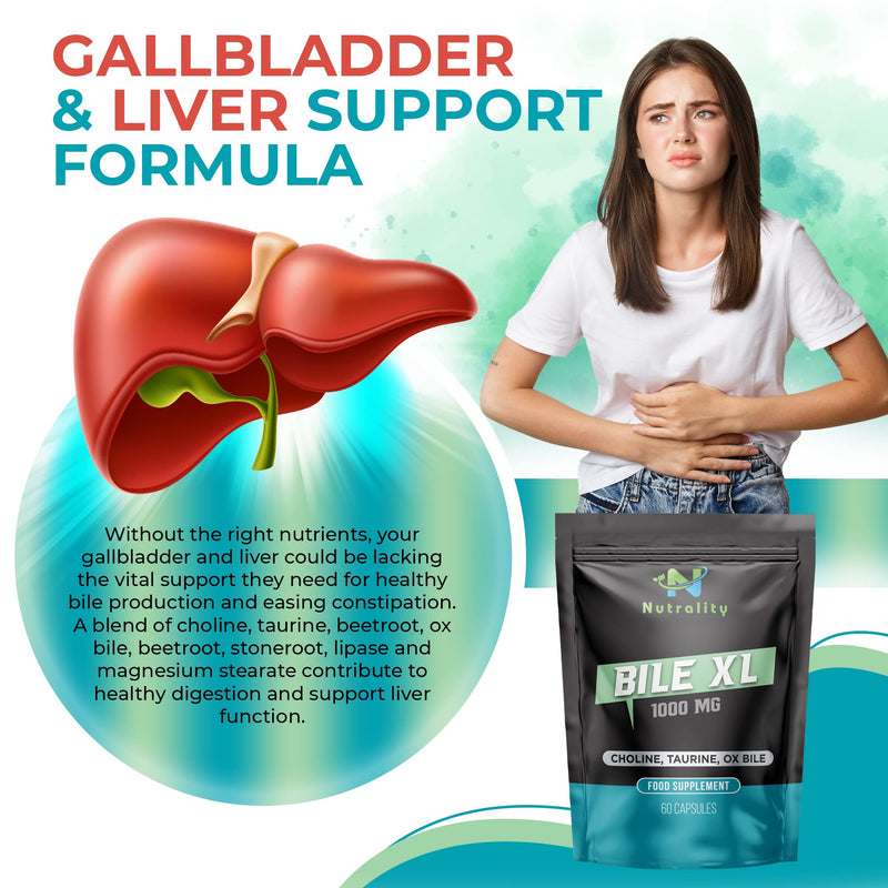 Nutrality Bile XL - 60 Capsules - Bile Supplement for Liver Detox - Gallbladder Supplements for Adults - 30-Day Supply - Natural Premium Quality - BeesActive Australia
