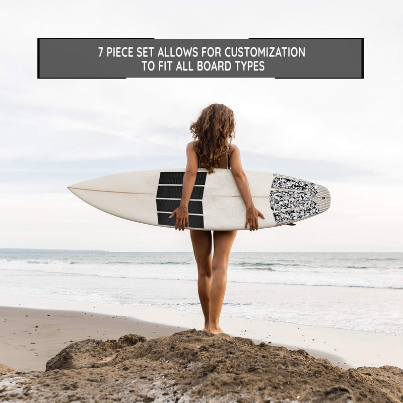 Shaka Pro EVA Surfboard Traction Pads (Front and Back) - 7 Adjustable Pieces with 3M Adhesive - Max Diamond Grip with Kicker and Arch Bar - Fits All Board Sizes - BeesActive Australia