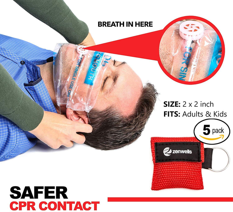 kuou 5 Pcs CPR Mask Keychain Ring, Emergency Kit Face Shield for First Aid or AED Training（red） - BeesActive Australia
