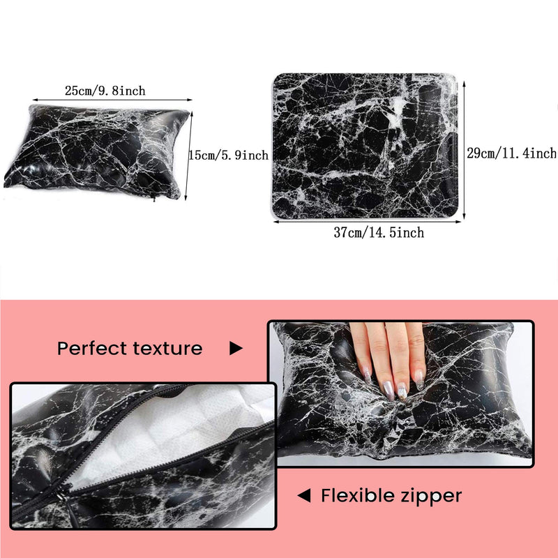 ONNPNN Nail Art Hand Pillow Arm Wrist Rest Holder Pad, Marble Pattern PU Leather Nail Cushion Foldable Table Mat, Professional Trainer Practice Nails Salon Tool for Manicure Care Accessories, White - BeesActive Australia