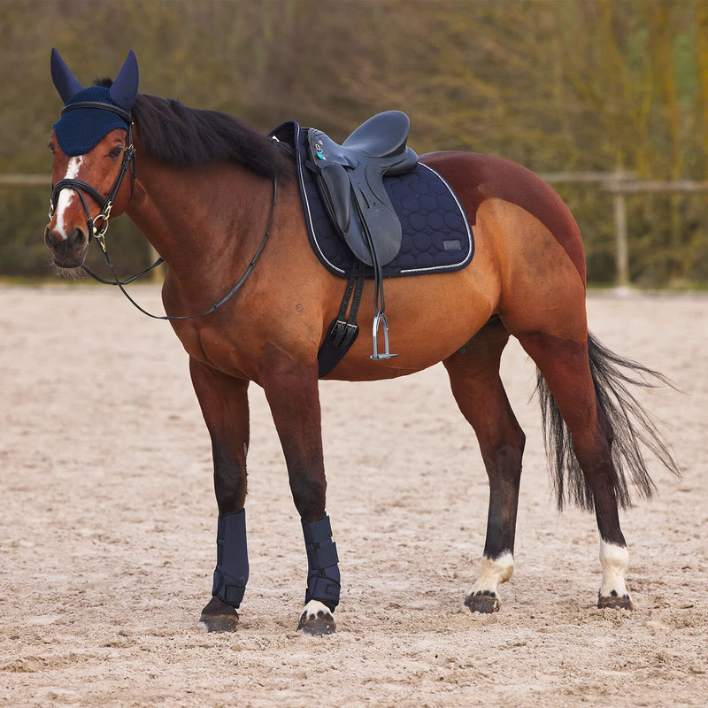 HORZE Marquess Noise Cancelling Crochet-Pattern Horse Ear Net Dark Navy - BeesActive Australia