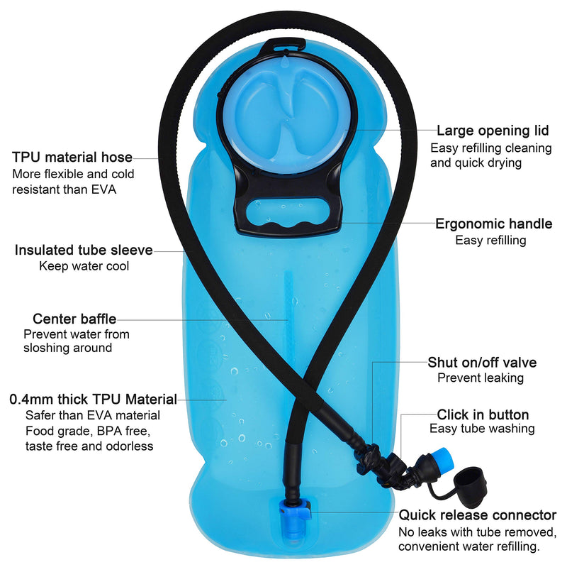 MARCHWAY 2L/2.5L/3L TPU Hydration Bladder, Tasteless BPA Free Water Reservoir Bag with Insulated Tube for Hydration Pack for Cycling, Hiking, Running, Climbing, Biking Blue 2.5L - BeesActive Australia