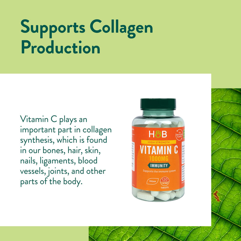 Holland & Barrett Vitamin C 1000mg - High Strength Vegan Ascorbic Acid - 120 Tablets (4 Months Supply) 120 Count (Pack of 1) - BeesActive Australia