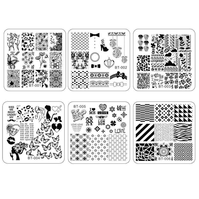 Biutee Stamping Plates for Nails Kit 6PCS Square Nail Stamping Plates 1PCS Nail Stampers 1PCS Scraper Nail Art Stamp Template Image Plate Stencils Tool for Manicure Art Design Template Image Plate Pattern: Square Art Stamping Plates - BeesActive Australia