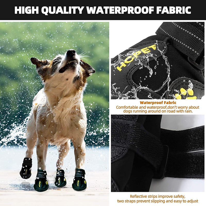 Hcpet Dog Boots Paw Protector, Anti-Slip Dog Shoes with Reflective Straps for Small Medium Large Puppy Booties #1 (width 1.57 inch) for 10-23 lbs Black-Waterproof - BeesActive Australia