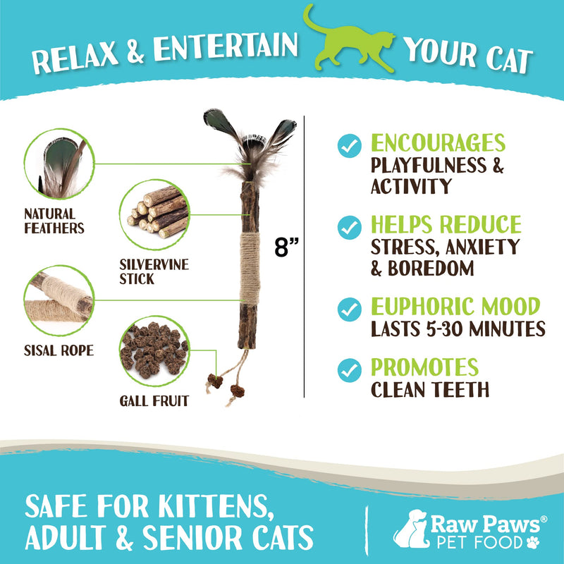 Raw Paws Silvervine Sticks Cat Feather Toys for Indoor Cats, 3 ct - Interactive Cat Toys with Feathers - Cat Kicker Toy - Catnip Toys for Cats - Cat Feather Stick, Silvervine for Cats, Matatabi Sticks - BeesActive Australia