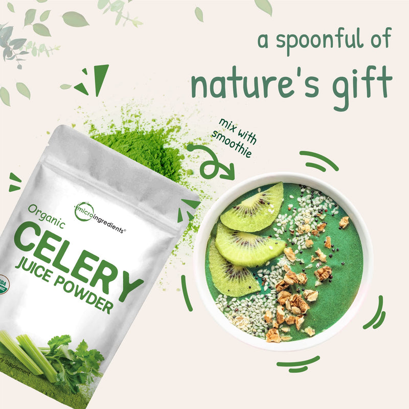 Organic Celery Juice Powder, 20 Ounce (1.25 Pound), 71 Serving, Celery Detox and Cold Pressed, Boosts Immune System, Energy and Supports Gut Health, Rich in Immune Vitamin C and Minerals, Vegan - BeesActive Australia