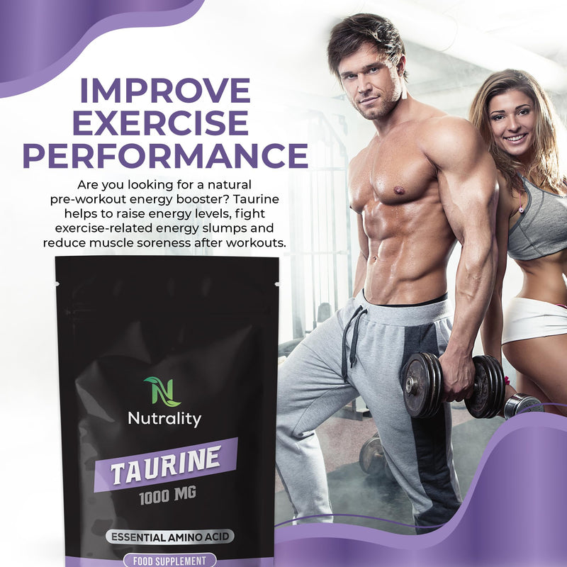 Nutrality Taurine Supplement 1000mg 240 Capsules-High Strength Energy and Endurance-Amino Acid Supplement for Overall Health- Sports Performance - Sleep Improvement-Suitable for Vegan, Vegetarians - BeesActive Australia