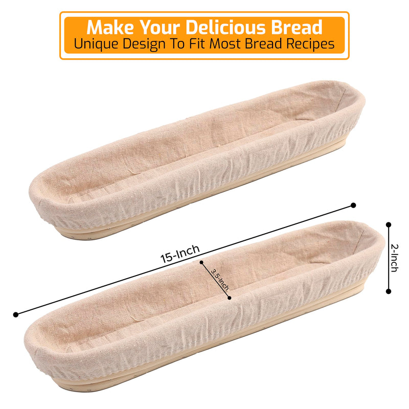 Liliadon Pack of 2, 20 Inches Baguette Bread Proofing Basket with Cloth Liner – Proofing Basket Kit for your Friends and Family on Christmas, Mother Day, and on your Special Occasion Baguette Baskets - BeesActive Australia