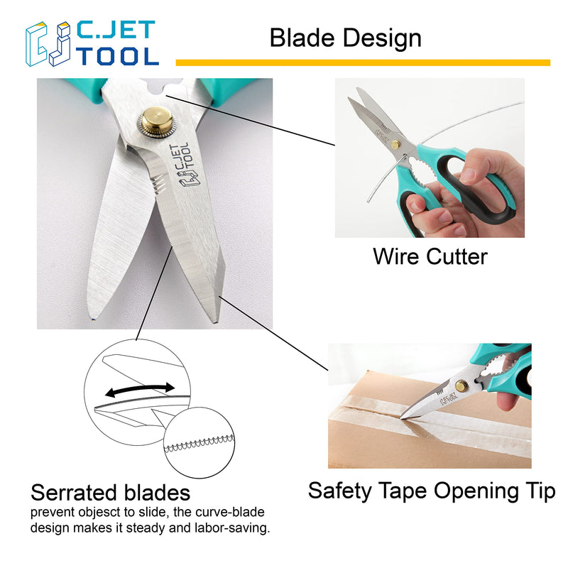C.JET TOOL 8" Sharp Stainless Kitchen Scissors Meat Vegetables Herbs Food Cutting Shear Heavy Duty Cooking Scissors with Soft Grip Utility Multi-Purpose Carton Opening Tip Blade (Turquoise) Turquoise - BeesActive Australia