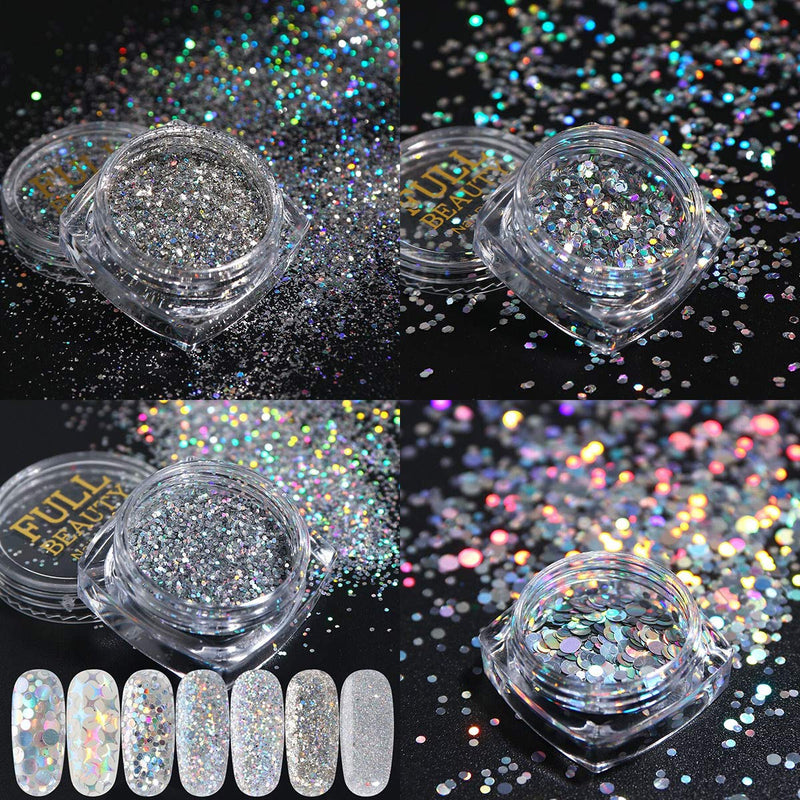 Holographic Nail Art Sequins Glitter Kits, KISSBUTY 8 Boxes Holographic Nails Powder Nail Art Sequins Metallic Shining Flakes Silver Nail Glitter Set for Nails Art Decoration Holographic Manicure - BeesActive Australia