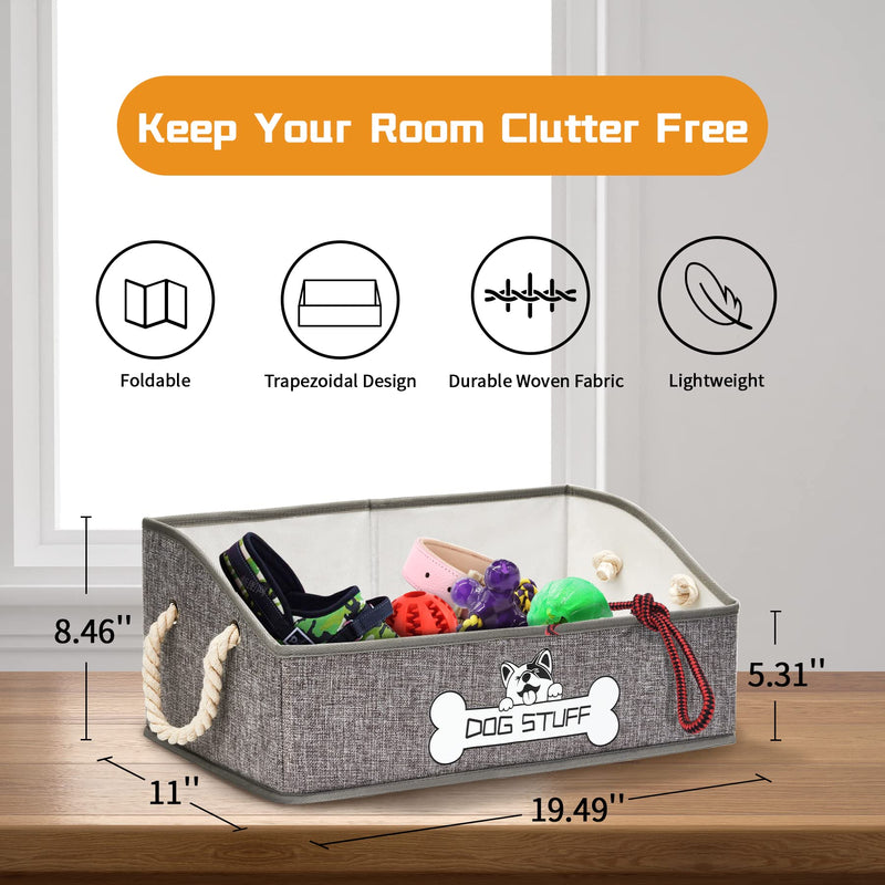 Thankspaw Dog Toy Box, Large Dog Toys Storage with Handle, Fabric Trapezoid Dog Toy Bin, Collapsible Basket Chest Organizer, Perfect for Pet Toys, Blankets, Dog Toys and Accessories Light Grey1 - BeesActive Australia