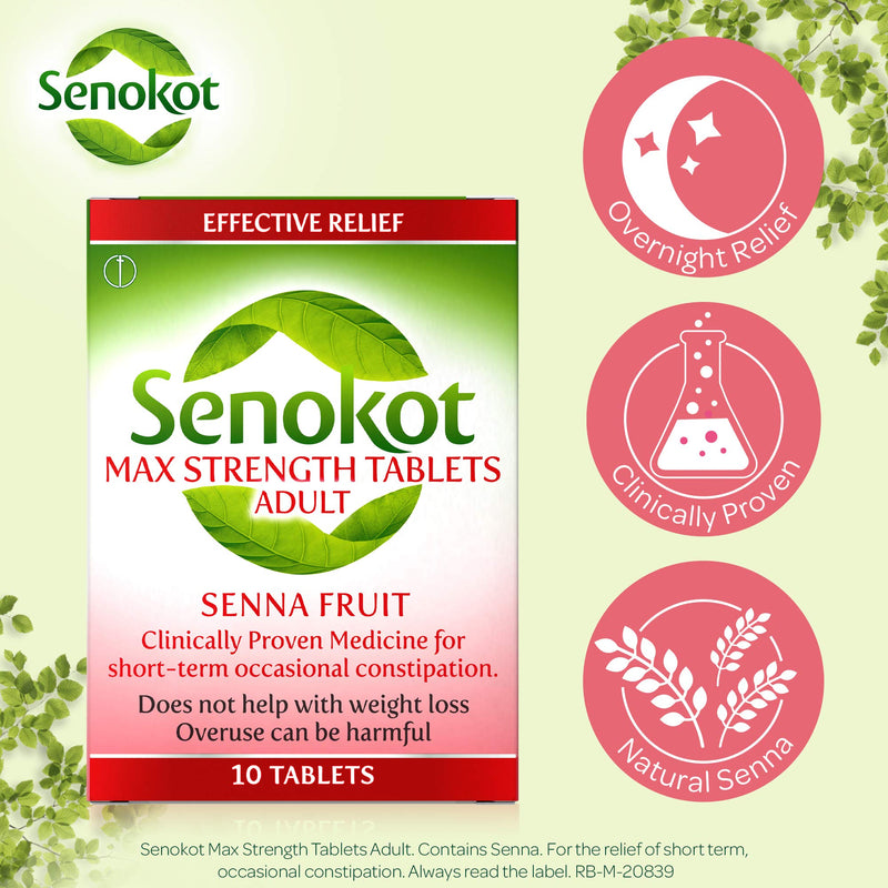 Senokot Max Strength Natural Senna Overnight Relief from Occasional Constipation, Laxative Tablets, Pack of 10 - BeesActive Australia