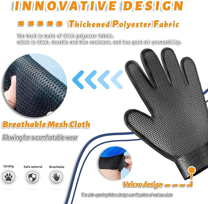 Pet Grooming Glove Hair Remover Brush Gentle Deshedding Efficient Pet Mitt Pet Massage Gloves Left & Right Hand Draw Dogs Cats Horses Long Short Fur (1Pair Left & Right Hand) Blue - BeesActive Australia