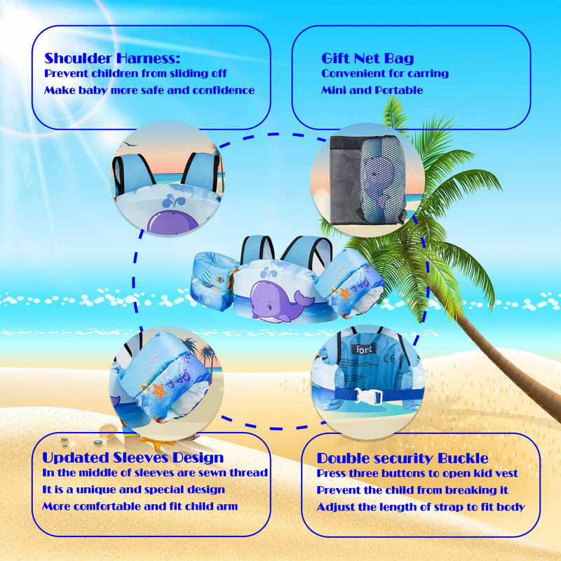 Elejolie Kid Swim Vest for Child Learn Swiming Training,Infant Safety Swim Aid Jacket for Toddler 2 3 4 5 6 Years Old ,Arm Wings for Baby 22-66lbs C-Whale - BeesActive Australia