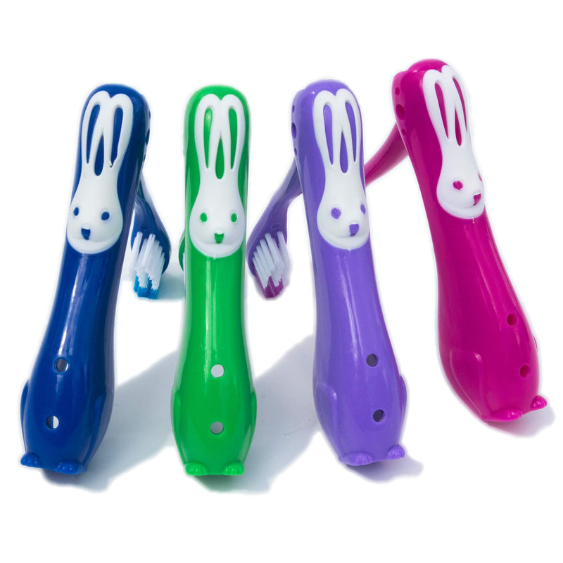 4 Childrens Toothbrushes ~ Bulk Packs Kids Manual Folding Brushes (Rabbit Travel) - BeesActive Australia