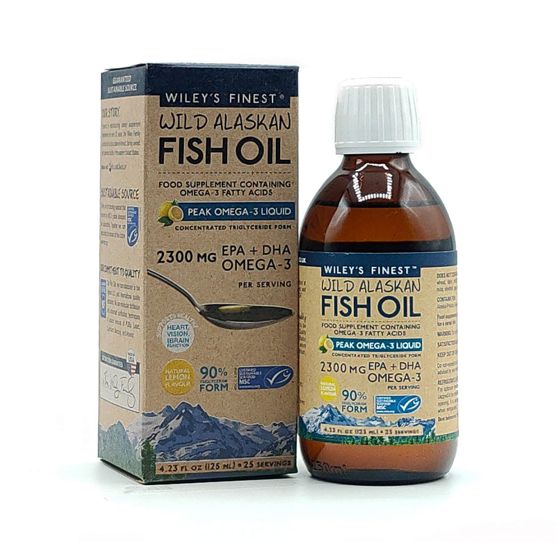 Wiley�s Finest Peak Omega-3 Liquid 2300mg EPA + DHA Omega-3 Natural Wild Alaskan Fish Oil Food Supplement 25 Servings Lemon Flavour 125 ml (Pack of 1) - BeesActive Australia