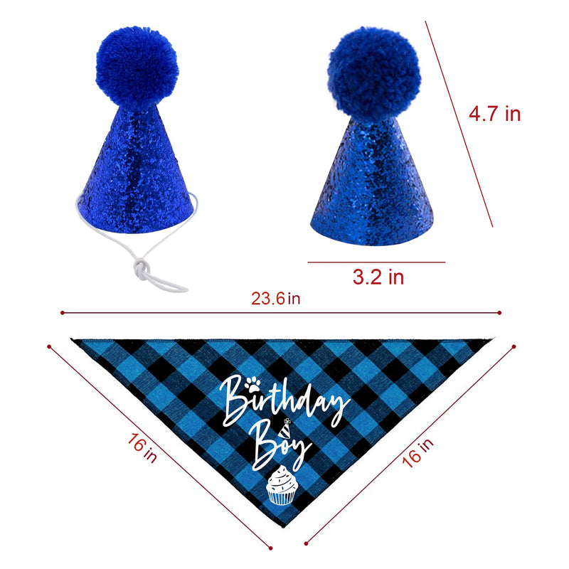 family Kitchen Classic Blue Plaid Pet Puppy Dog Bandana with Dog Birthday Party Hat Accessories, Boy Dog Birthday Bandana Scarf Bibs for Pet Birthday Outfit Party Supplies Set - BeesActive Australia