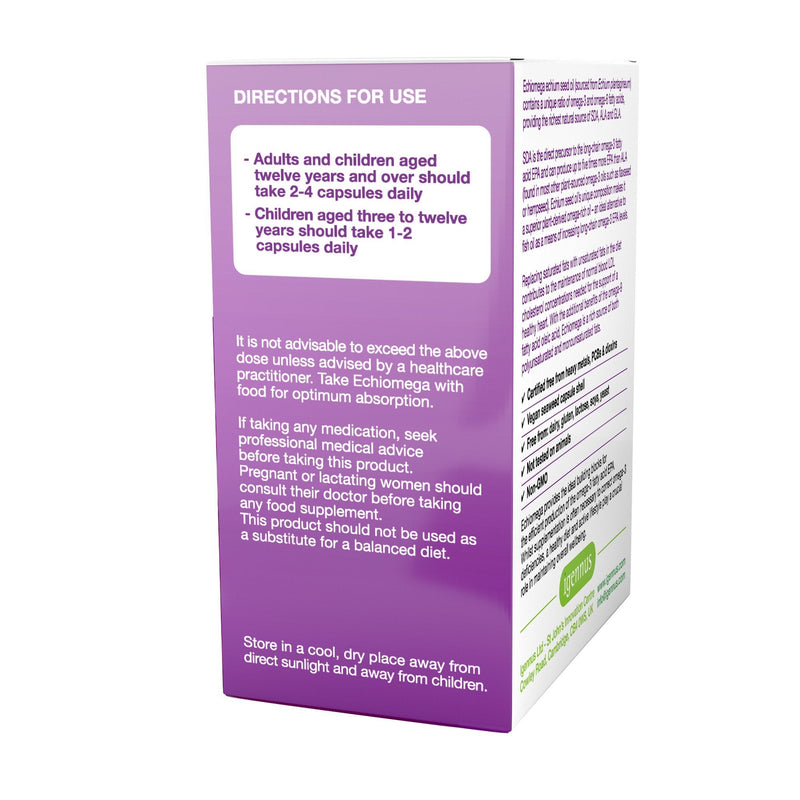 Echiomega Vegan Omega 3-6-9, Plant Based Echium Seed Oil, Ideal 2:1 ratio Omega-3 to Omega-6 GLA, Women’s Health, 60 Small Softgels, by Igennus - BeesActive Australia