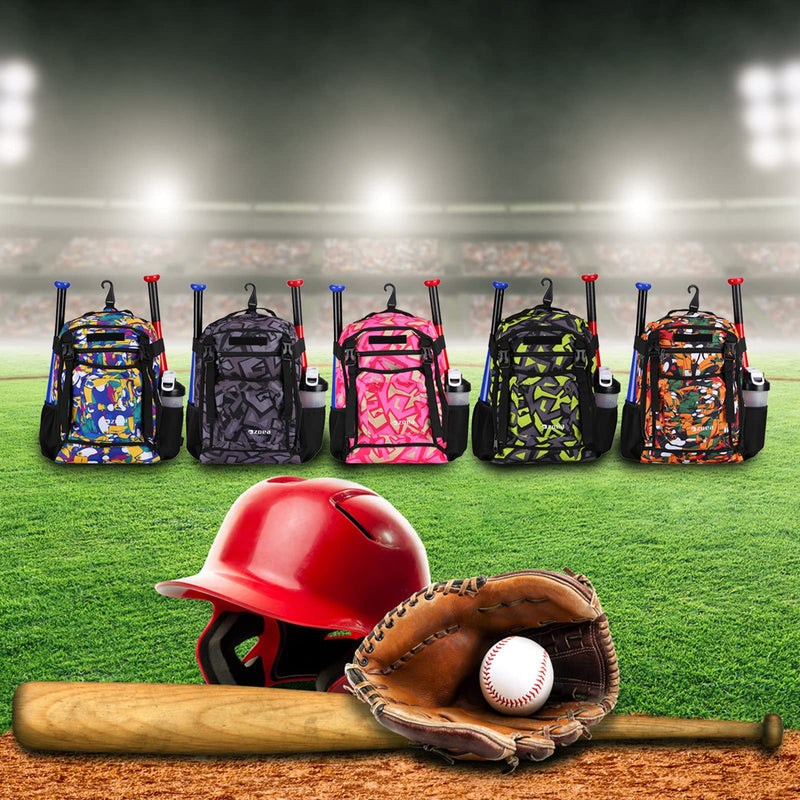 ZOEA Youth Baseball Bat Bag Backpack, T-Ball & Softball Equipment & Gear for Youth, Large Capacity Holds 2 Bats, Helmet, Gloves, Cleats, Helmet Holder and Includes Fence Hook Green - BeesActive Australia