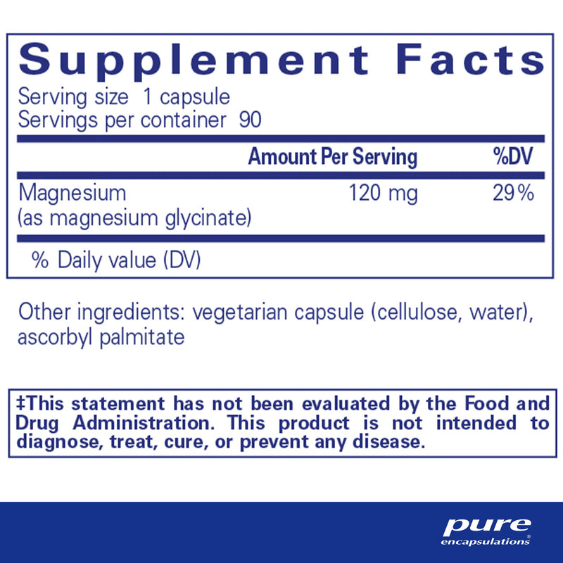 Pure Encapsulations Magnesium (Glycinate) | Supplement to Support Stress Relief, Sleep, Heart Health, Nerves, Muscles, and Metabolism* | 90 Capsules 90 Count (Pack of 1) Standard Packaging - BeesActive Australia