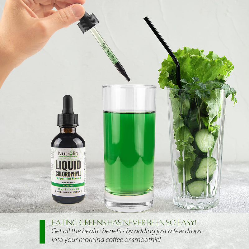 Nutroliq Liquid Chlorophyll Drops for Water - Herbal Extract Promoting Healthy Weight Management, Immune System - Energy & Cleansing Support - Non-GMO, Zero Sugar - 60ml, Natural Peppermint Flavor - BeesActive Australia
