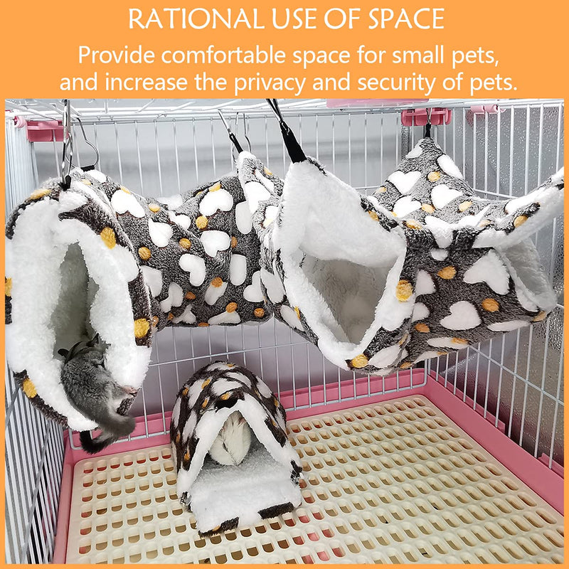 LEFTSTARER Guinea Pig Ferret Rat Hammock Toy Small Animal Cage Accessories Hideout Tunnel & Bunkbed Hammock for Rat Ferret Guinea Pig Hamster Sugar Glider Chinchilla Heart-Brown - BeesActive Australia