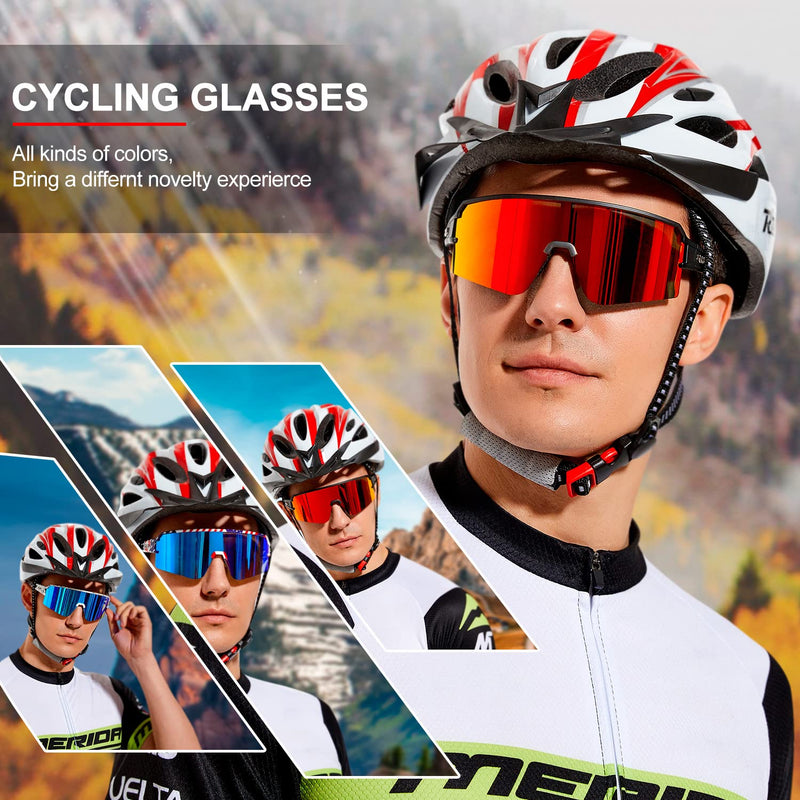 FMY Polarized Cycling Glasses Sports Sunglasses, UV400 Protection Eyewear Baseball Running Fishing for Men Women Black &Red Lens - BeesActive Australia