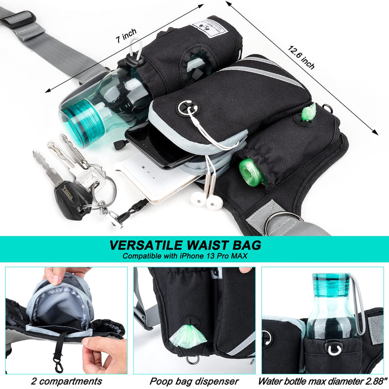 SHINE HAI Retractable Hands Free Dog Leash with Dual Bungees for Dogss, Adjustable Waist Belt, Reflective Stitching Leash for Running Walking Hiking Jogging Biking Blue For 2 Dog - BeesActive Australia