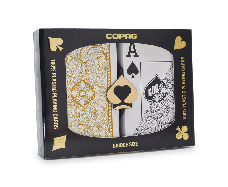 Copag Legacy Design 100% Plastic Playing Cards, Bridge Size Jumbo Index Black/Gold Double Deck Set - BeesActive Australia