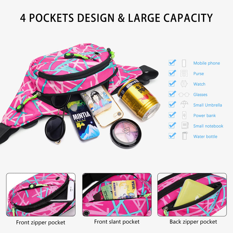 Fanny Pack for Men Women - Long Keeper Multifunction Waist Bag Water Resistant Chest Bag Adjustable Belt Walking Running (Pink) Pink - BeesActive Australia