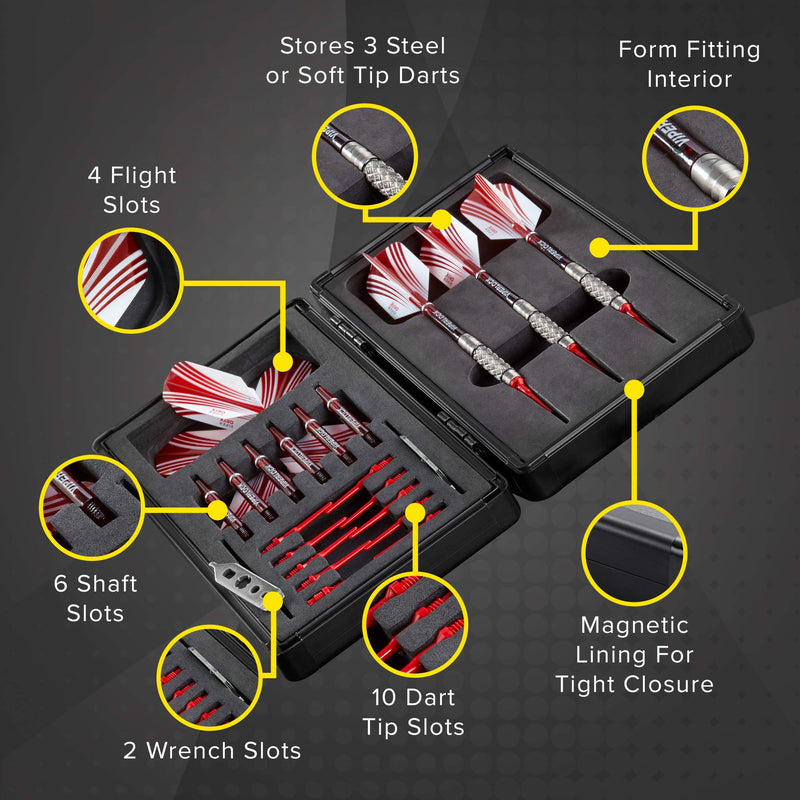 [AUSTRALIA] - Casemaster Sinister Magnetic Aluminum Dart Case with Precision Cut Space to Hold 3 Steel Tip or Soft Tip Darts and Extra Flights, Shafts and Tips, Magnetic Latch Keeps Case Closed Tight 