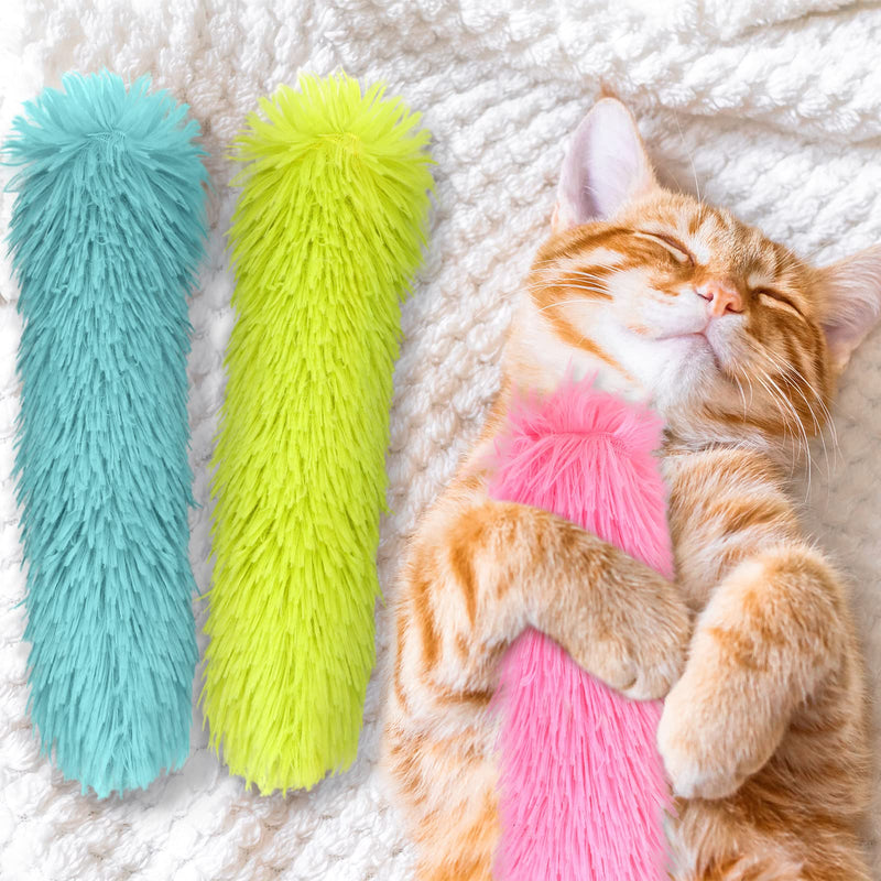 6 Pcs Catnip Toys Interactive Cat Kicker Toy Plush Fabric Cat Kick Toy Sticks Chasing Chewing Exercising Catnip Filled Cat Toys Cat Chew Toy for Puppy Kitty Grass Green, Blue, Pink 10.6 Inch - BeesActive Australia