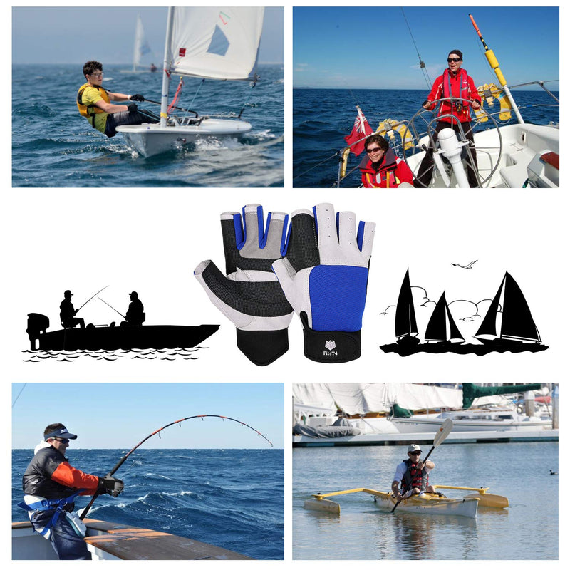 [AUSTRALIA] - FitsT4 Sailing Gloves 3/4 Finger and Grip Great for Sailing, Yachting, Paddling, Kayaking, Fishing, Dinghying Water Sports for Men and Women blue Medium 