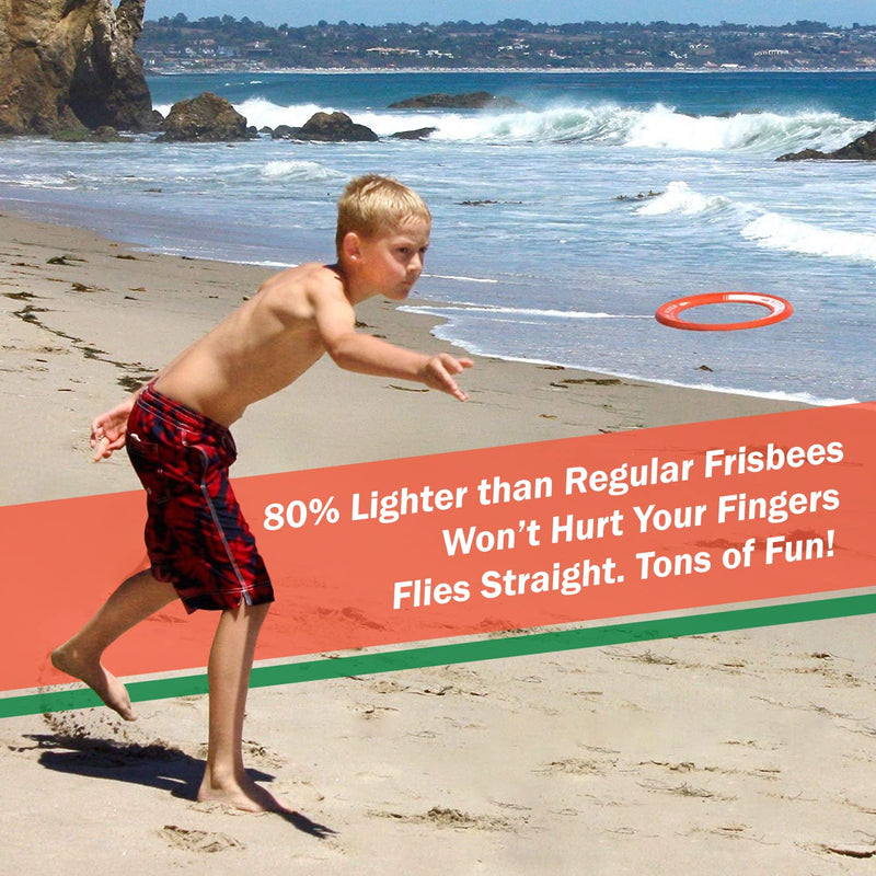 Activ Life Kid's Flying Rings [2 Pack] Fly Straight & Don’t Hurt - 80% Lighter Than Standard Flying Discs - Replace Screen Time with Healthy Family Fun - Get Outside & Play! Made in USA Green/Orange - BeesActive Australia