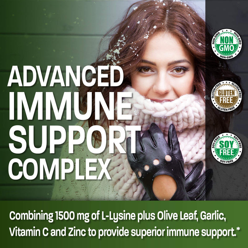 Bronson L-Lysine Defense Immune Support Complex 1500 MG L-Lysine Plus Olive Leaf, Garlic, Vitamin C and Zinc - Non-GMO, 90 Vegetarian Capsules 120 Count (Pack of 1) - BeesActive Australia