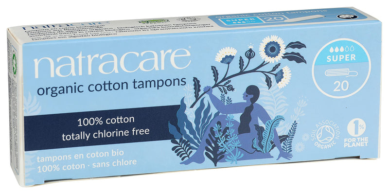 Natracare Organic All Cotton Non-Applicator Tampons Super - 2 x Packs of 20 (40 Tampons) - BeesActive Australia