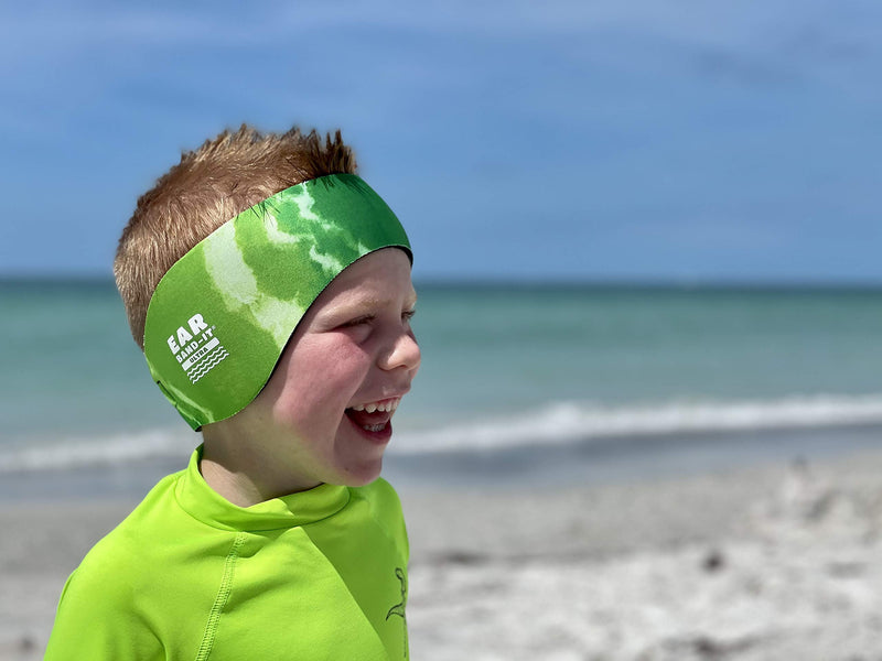 EAR BAND-IT Ultra Tie Dye Swimming Headband – ONLY Swim Ear Band Invented by ENT Doctor – Block Water Secure Earplugs – Kid & Adult Sizes – Recommended Water Protection for Bath, Shower, Pool, Beach Large (ages 9yrs to adult) Green Tie Dye - BeesActive Australia