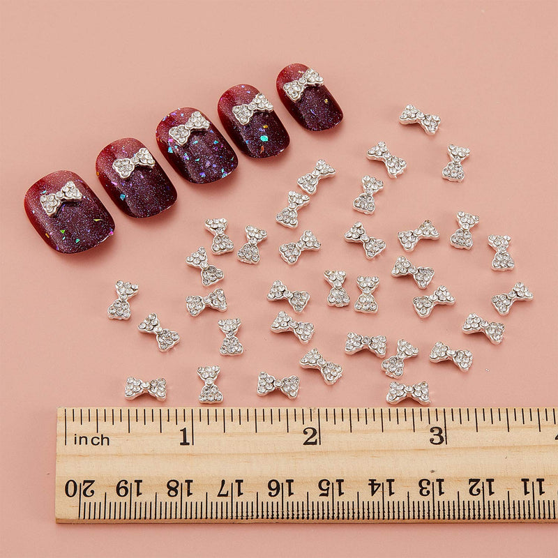 40 Pieces 3D Bow Nail Charms Bow Tie Design Nail Art Slices Rhinestone Alloy Bow Nail Art Decals Bow Nail Art Decoration for Women Girls DIY Nail Art - BeesActive Australia