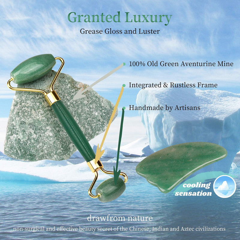 ZANBO Face Jade Roller and Gua Sha Set, Authentic Jade Stone Facial Rollers for Skin Care and Beauty, Eye Massage Guasha Tools for Lymphatic Drainage Green - BeesActive Australia