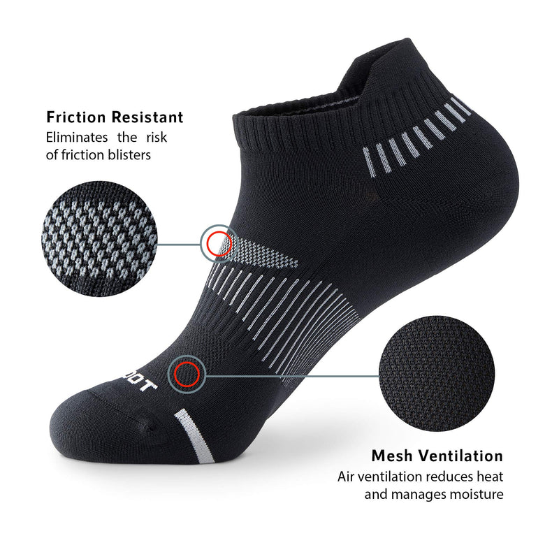 [AUSTRALIA] - M MONFOOT 5/10 Pairs Athletic Running Cushioned Silky Dry Heel Tab Ankle Socks for Men and Women Black (5 Pairs) Large 