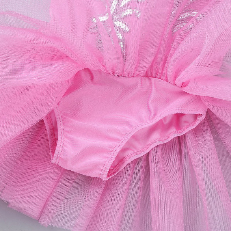 [AUSTRALIA] - ranrann Kids Girls Swan Lake Sequins Beads Ballet Gymnastic Leotard Tutu Dress with Gloves Hair Clip Pink 10 / 12 