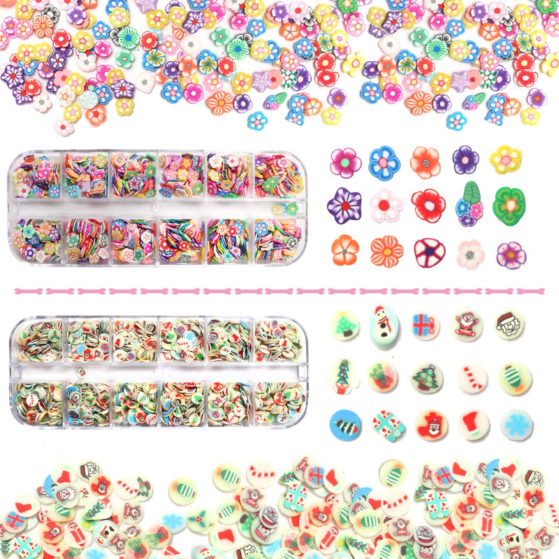 Allstarry 72 Grids Nail Art Slices Fruit Heart-Shaped Flower Cute Designs 3D Polymer Nail Decorations with Tweezers for Slime Supplies DIY Crafts Nail Art - BeesActive Australia