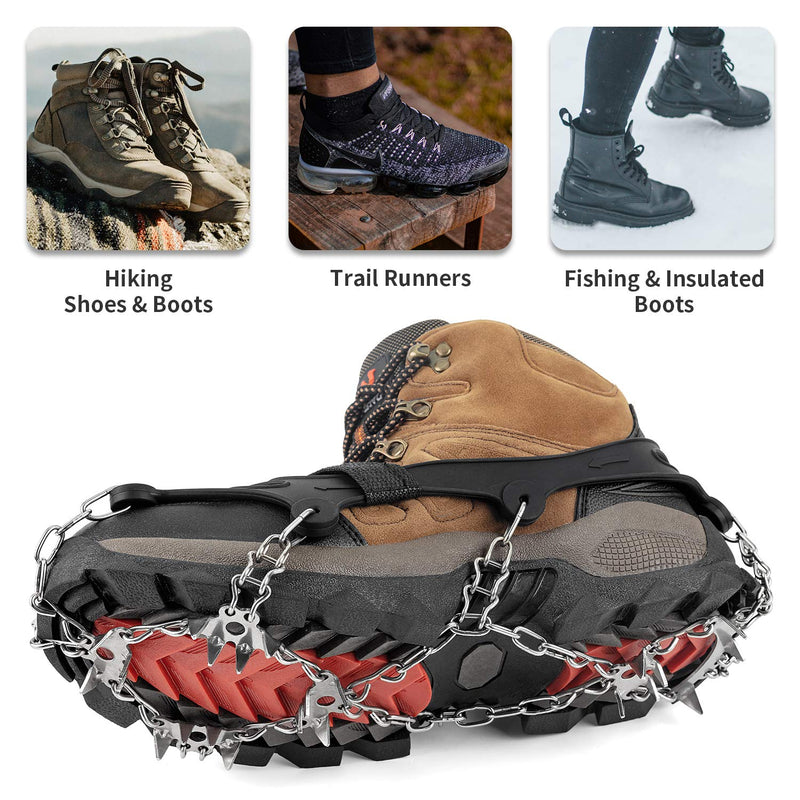 SHARKMOUTH Crampons Ice Traction Cleats, Ice Snow Grips for Boots and Shoes, Anti Slip 23 Stainless Steel Spikes, Safe Protect for Walking, Jogging, Climbing or Hiking on Snow and Ice Black Medium - BeesActive Australia