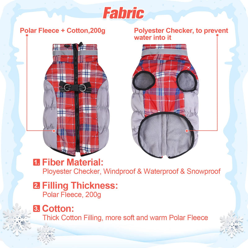 BEAUTYZOO Dog Winter Coat Reflective Dog Jacket Warm Padded Puffer Vest Turtleneck Thick Fleece Lining Pet Apparel for Small Medium Large Dogs Red - BeesActive Australia