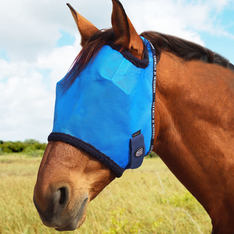 Harrison Howard All-Round Mesh Horse Fly Mask UV Protective with Fleece-Padded Edging L Sky Blue - BeesActive Australia