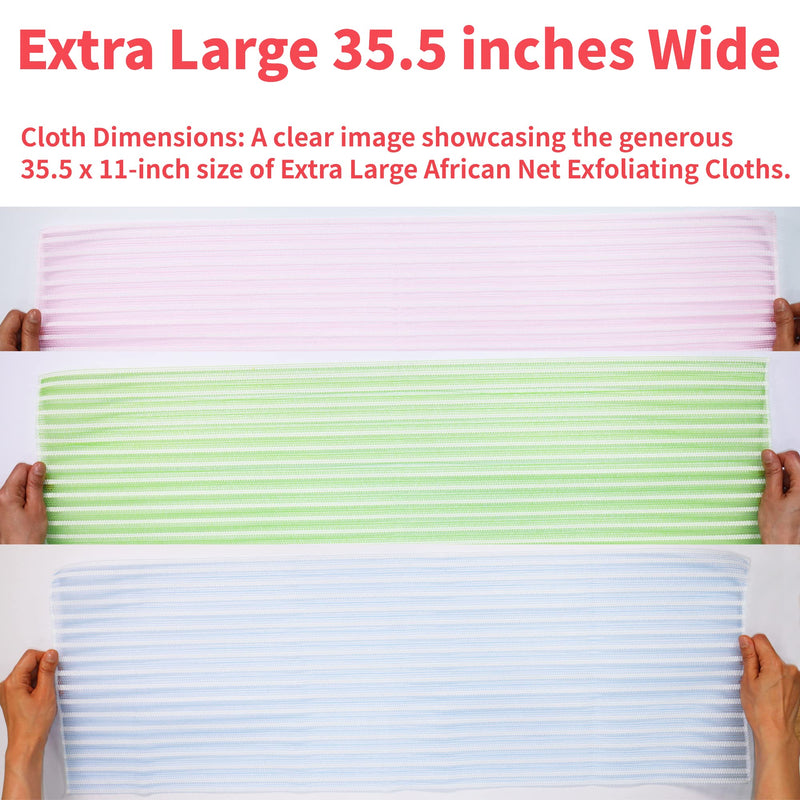 Exfoliating Back Scrubber Bath Wash Cloths - 35.5 x 11 inches Pack of 3 - Pink(Soft),Blue(Medium), Green(Frim) - Elastic, Durable and Gentle Body Scrub Cloth for Effective Cleaning - Korea Made 3 Colors (Light Blue, Natural Green, Elegant Pink) - BeesActive Australia