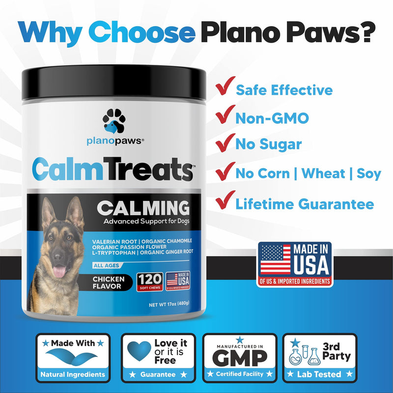 Calm Treats - Safe Calming Treats for Dogs - Dog Anxiety Relief - Natural Calming Aid - Helps with Separation Anxiety - Motion Sickness - Storms - Fireworks - Chewing - Barking - Stress - 120 Count - BeesActive Australia