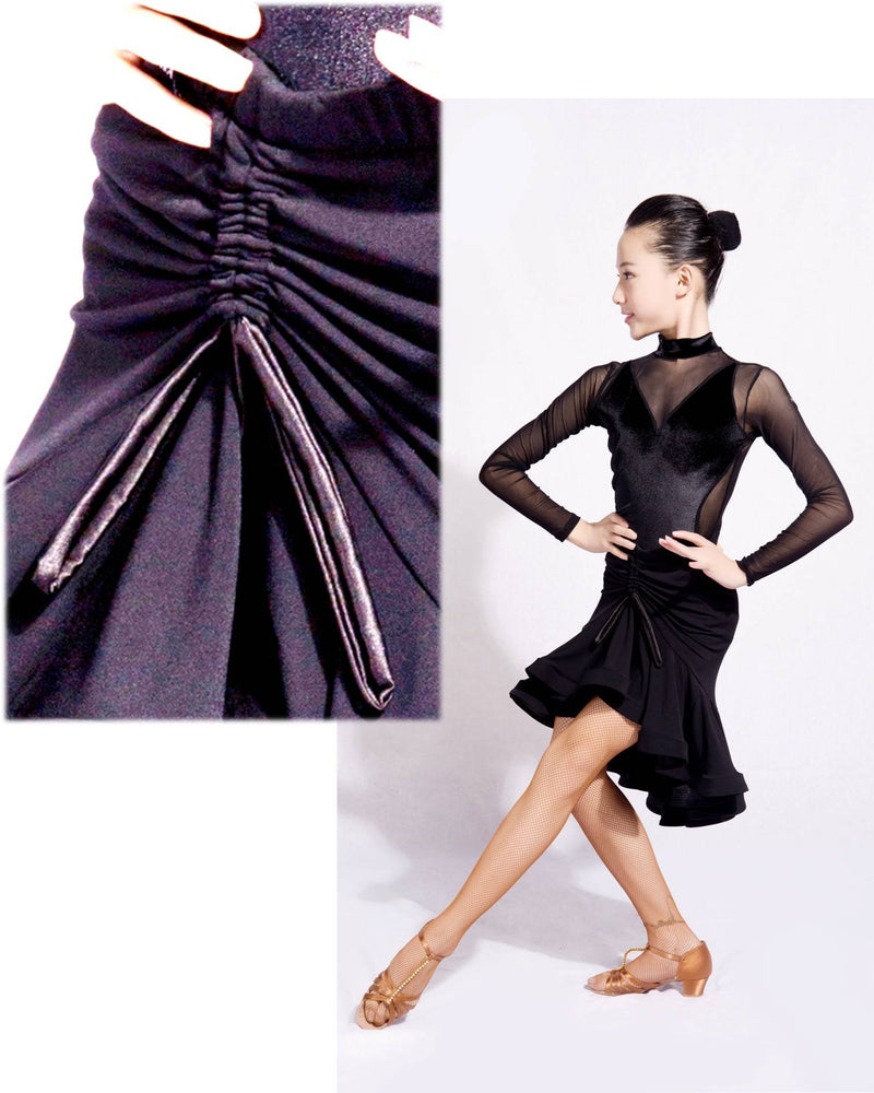 [AUSTRALIA] - GD2027 Kid Latin Ballroom Ball Party Dance Professional Pleated Surface and Slanted Swing Design Skirt for Girl (Fba)black 150 